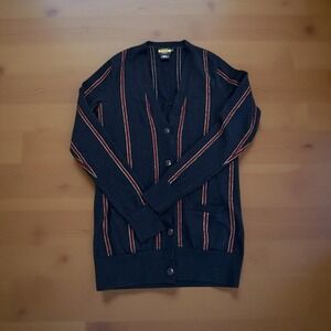 Ralph Lauren Rugby Stripe Merino Wool V Neck Cardigan Sweater Women Small EUC